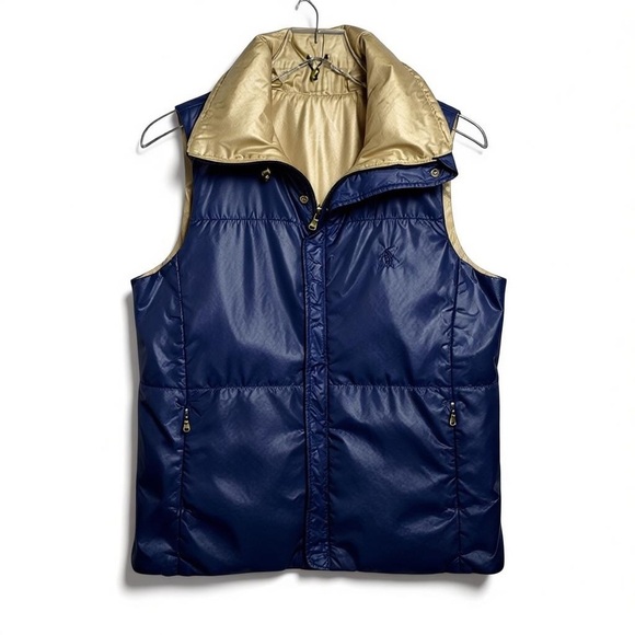 Ralph Lauren Golf Jackets & Blazers - Polo Ralph Lauren Golf Women’s Size Large Reversible Puffer Vest Navy Blue Gold